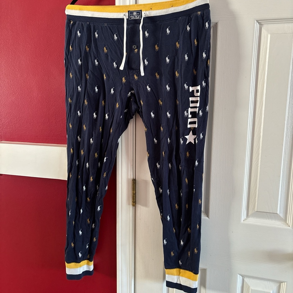Polo by Ralph Lauren Kids Navy Joggers with Yellow Accents, Medium,lightly used
